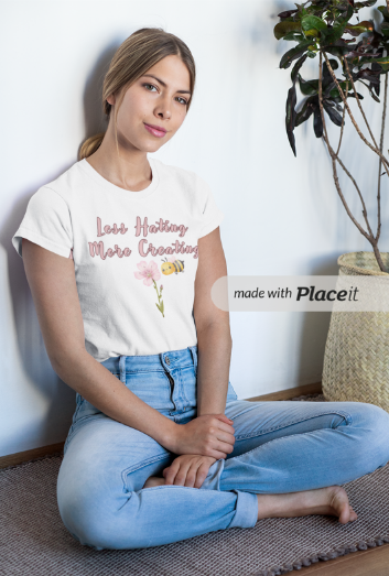 Less Hating More Creating w Pink Flower and Lil Bee (T-Shirt)